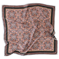 Dusted lavender filigree silk cotton scarf with ornate botanical damask pattern in coral and gold. Illustrated by Lisel Ashlock.