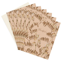 Stack of tan greeting cards with botanical bramble illustration and "Thankful" text. Illustrated by Lisel Ashlock.