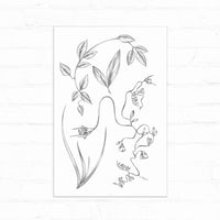 Pencil sketch of native Tomales plants including leafy branches, flowering vines, and botanical details. Illustrated by Lisel Ashlock.
