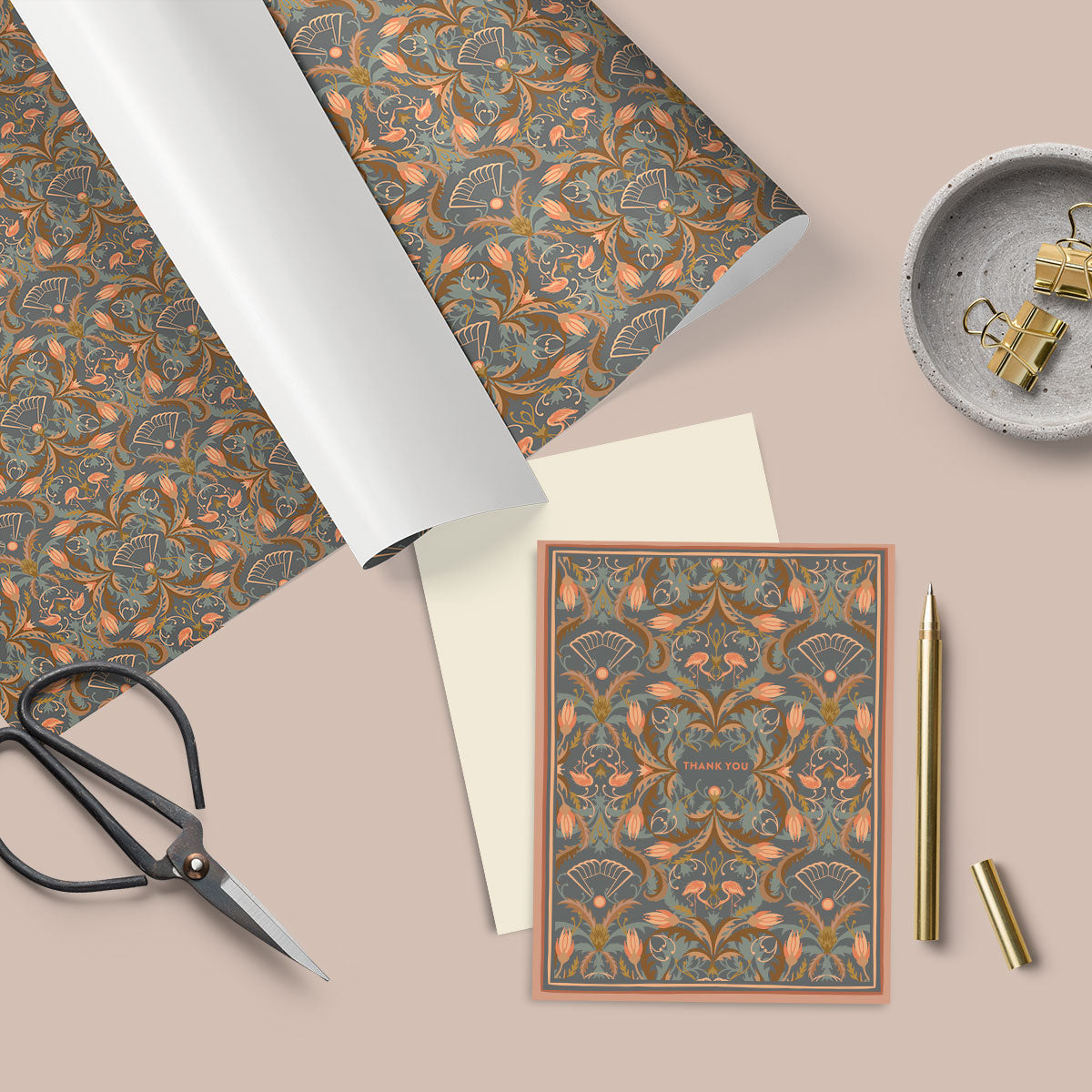 Floral Filigree Gift Wrap : Apricot