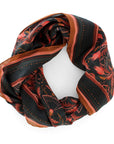 Large Silk Cotton Scarf: Floral Filigree in Bright Mahogany