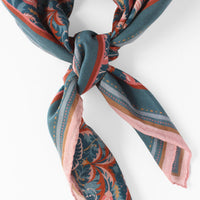 Silk Cotton Scarf | Medium | Blue Rose Filigree