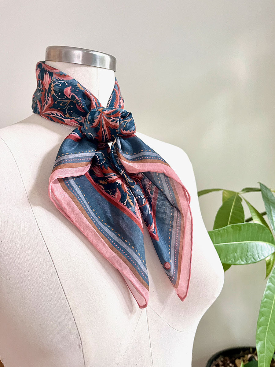 Silk Cotton Scarf | Medium | Blue Rose Filigree