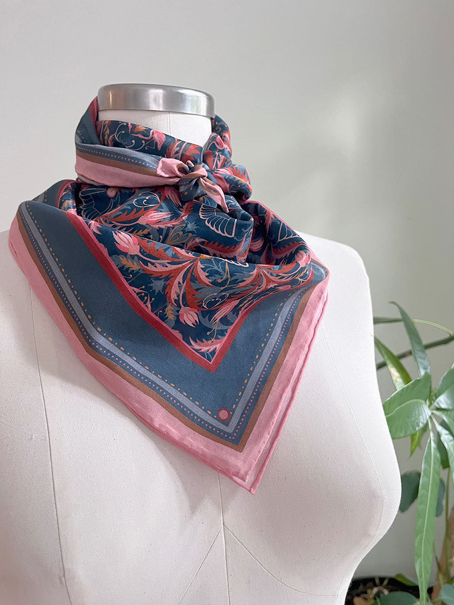 Silk Cotton Scarf | Medium | Blue Rose Filigree