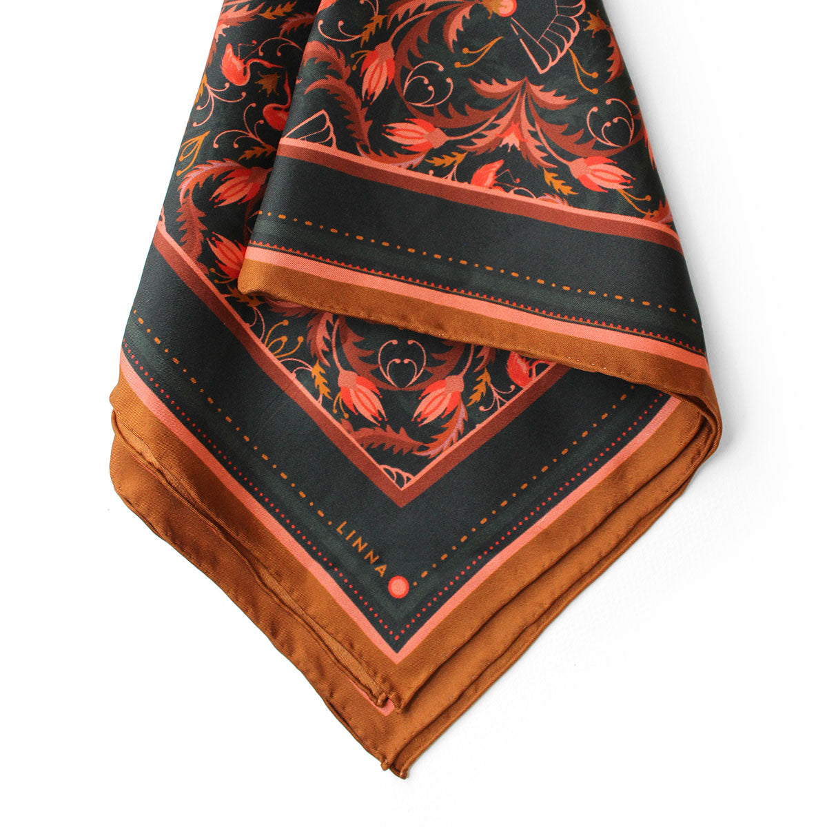 100% Silk Twill Scarf | Medium | Bright Mahogany Filigree