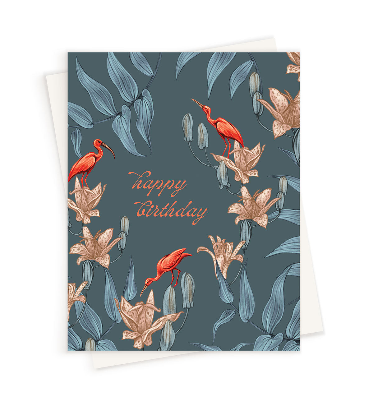 Happy Birthday Scarlet Ibis Card (Navy)