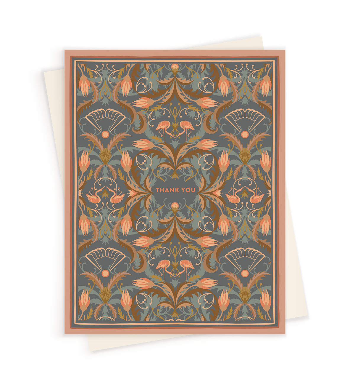 Thank You Floral Filigree Greeting Card : Apricot