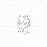 Delicate pen sketch of fantastical sea creatures and coral formations on white paper. Illustrated by Lisel Ashlock.