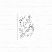 Pen and ink sketch of various stylized seaweed and kelp forms arranged vertically on white paper. Illustrated by Lisel Ashlock.