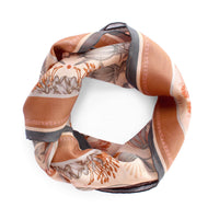 Sunstone silk cotton scarf in terracotta, cream and gray with floral botanical design arranged in a circle. Illustrated by Lisel Ashlock.